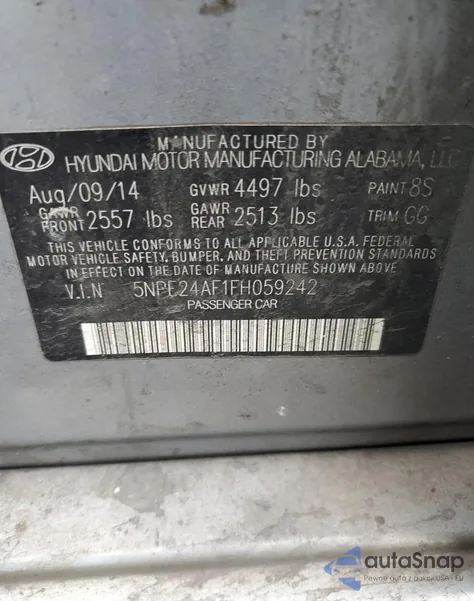2015 Hyundai Sonata Se from USA, damaged, VIN 5NPE24AF1FH059242